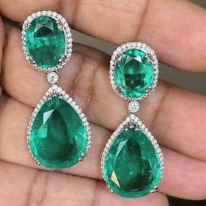 Pear cut emerald statement earrings